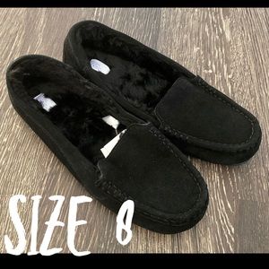 NEW Black Fur Lined Moccasins - Size 8